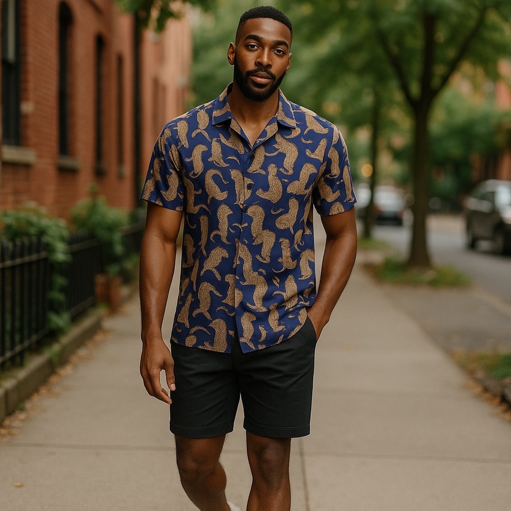 Amazon Blue and Gold Casual Button Down Shirt